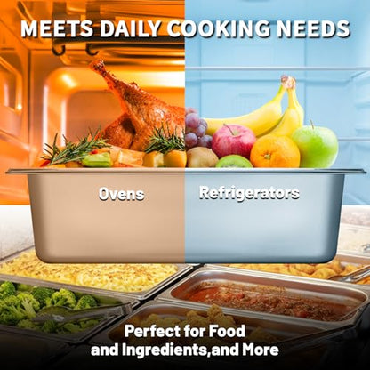 Hotel Pans Deep Steam Table Full Size Pan Set, Steam Table Pans with Lids, Stainless Steel Commercial Food Storage Containers Stackable Metal Steamer Pan(6" Deep 6 Pack, 1/1 Size) - color: 6" Deep 6 Pack