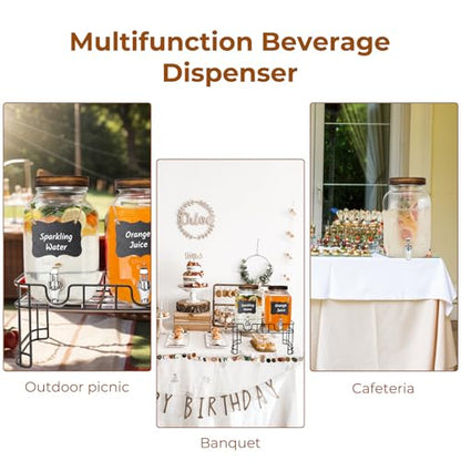 2 Pack 1 Gallon Glass Drink Dispensers with Wood Lid, Stand, Spigot - size: 2 Pack 1 Gallon with Wood lid