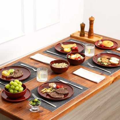 Vicrays Ceramic 12 Pieces Dinnerware Set - Dinner Plates Salad Plates Cereal Bowls Set Service for 4 - Scratch Resistant Microwave Oven Dishwasher Safe - Cherry Red - color: Cherry Red