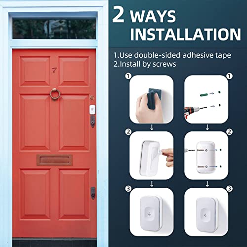 Wireless Doorbell 1200 Feet Waterproof Doorbells for Home with 36 Melodies 4 Volume levels, Flash Led Light (1 Receiver&1 Touch Button White) - color: 1 Receiver 1 Button