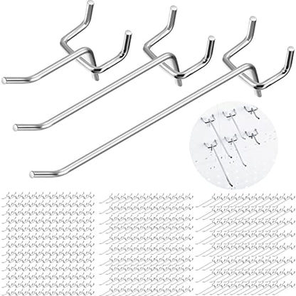 Hicarer 200 Pcs Stainless Steel Pegboard Hooks Multiple Sizes Fit 1/4" or 1/8" Pegboard Ideal for Garage Tool Organization, Wall Storage(2 Inch, 4 Inch, 6 Inch) - size: 2 Inch, 4 Inch, 6 Inch