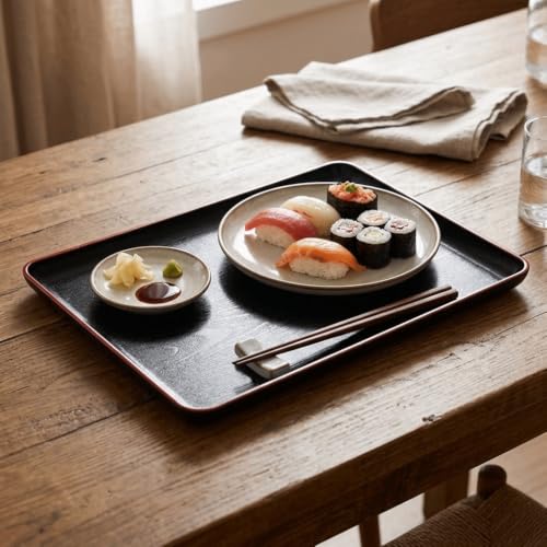 Limen Wood Grain Rectangular Acrylic Serving Tray, Non-Slip Base Rounded Edges Food Carry Platter for Home, Hotel, Restaurant(35 * 25cm/13.8 x 9.8in) - size: 13.8" x 9.8" x 0.8"