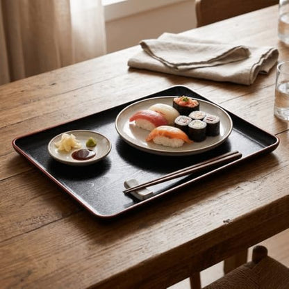Limen Wood Grain Rectangular Acrylic Serving Tray, Non-Slip Base Rounded Edges Food Carry Platter for Home, Hotel, Restaurant(35 * 25cm/13.8 x 9.8in) - size: 13.8" x 9.8" x 0.8"