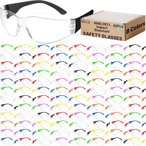 80 PCS 8 Colors Safety Glasses for Men Women, ANSI Z87.1 Eye Protection - color: 8 Colors
