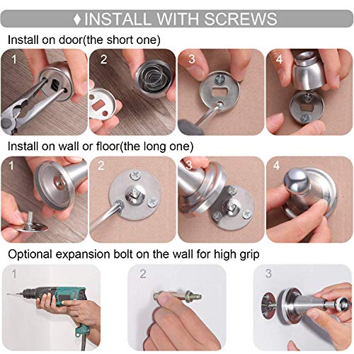 Blulu 1 Pack Magnetic Door Stopper Soft-Catch Stainless Steel Magnetic Door Catch Heavy Duty Wall Mounted & Floor Mounted Doorstops Holder for Keeping Open, Silver