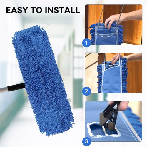 Commercial 24 Inch Dust Mop Head: Replacement Sweeper and Janitorial Industrial Dust Mop Head for Floor Cleaning, Office, School, Restaurant, Hospital (Blue - 6 Pack) - color: Blue - 24 Inch - 6pack - Scrubby