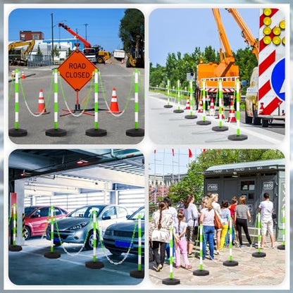 Amylove 9 Packs Traffic Delineator Post Cone with Base, Traffic Cones Safety Cones Caution Cones Plastic Stanchion Chain Safety Barriers with 6.6 Feet Link Chain and S Hooks for Parking Lot (Green) - size: Green