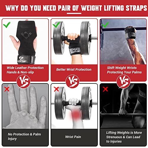 Weight Lifting Wrist Strap, Double-Layer Leather for Deadlift Powerlifting - color: Midnight Black