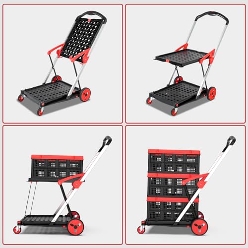 TOLRET Shopping Cart with Wheels, 200 lbs Capacity Grocery Cart on Wheels - color: Red, size: Cart