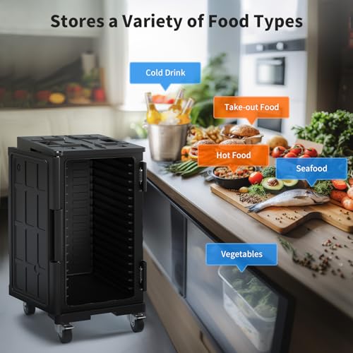 NEEDONE Food Warmer, 127 Qt Hot Box LLDPE Insulated Food Pan Carrier for Hot/Cold Food, w/Lockable Wheels, Double Buckles, Handles,Vent Hole, for Catering Restaurants Camping Family Party - size: 127 Quart