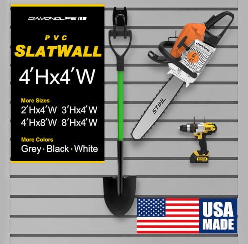 Heavy Duty 4'H X 4'W PVC Garage SlatWall Storage System (with Endcaps & Screws) - Modular Slat Wall Paneling for Garage Wall Organizer - Interlocking SlatWall Panels for Home & Commercial Use (Grey) - color: Grey, size: 4'H x 4'W