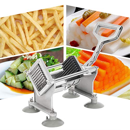 ROVSUN Commercial Vegetable Chopper French Fry Cutter Stainless Steel w/ 4 Sizes Blades, Fruit Potato Slicer, 1/2", 3/8", 1/4" & 8-Wedge Blades and Pusher Blocks for Restaurants, Home & Kitchen - size: Horizontal Style