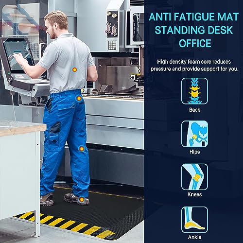 FEATOL 0.9" Anti Fatigue Mat for Industrial & Standing Mat & Home Kitchen - color: Yellow Border, size: 59"L x 20"W x 0.9"Th