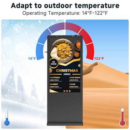 55 Inch Floor Standing Outdoor Digital Signage - IP65 Waterproof Display with 4500nits Brightness, WiFi/HDMI/USB Input for Retail, Subway & Restaurants - size: 55 Inch