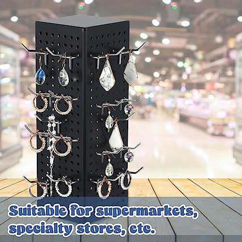 Geelin Rotating Countertop Display Kit with 16 Peg Hooks Four Sided Pegboard Spinner Organizer 4 x 4 x 12 Inches Retail Display Racks Revolving Metal Countertop for Keychain Supplies(Black) - color: Black