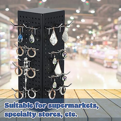 Geelin Rotating Countertop Display Kit with 16 Peg Hooks Four Sided Pegboard Spinner Organizer 4 x 4 x 12 Inches Retail Display Racks Revolving Metal Countertop for Keychain Supplies(Black) - color: Black