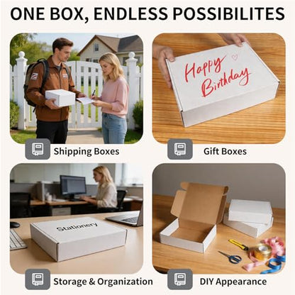 Fishat 12" x 9" x 3" White Corrugated Cardboard Shipping Boxes Set of 25 - size: 12" x 9" x 3"