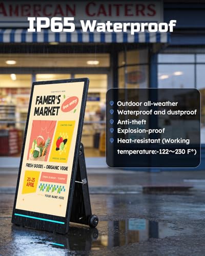55" Outdoor Digital Signage Display, 2K 2000 Nits IP65 Commercial Totem, Rechargeable Digital LCD Advertising Kiosks, Auto Brightness Adjustment, Impact Resistant Screen for Restaurant/Store - size: 55 Inch Outdoor