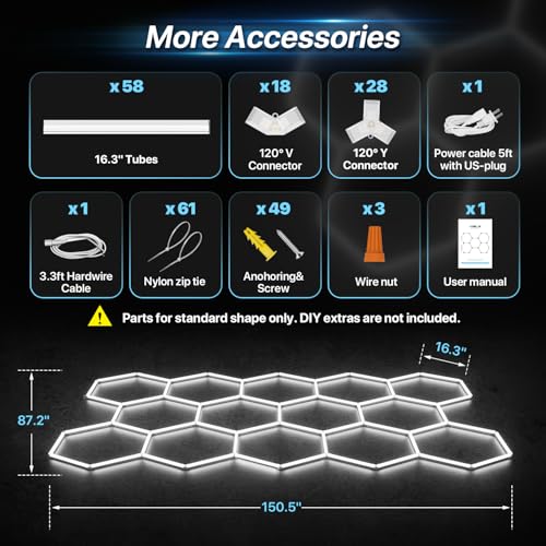 HYPERLITE Gen II Hexagon Garage Lights: 399W 39900LM 14 Grids Hexagon Led Light, 6500K Ultra Bright Honeycomb Hex Lights, Easy Install, Durable Design for Garage, Car Detailing, Workshops, Shops, Gym - size: 14 HEX