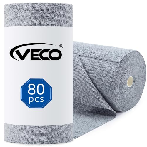 Veco Microfiber Cleaning Cloth Roll 80 PCS Gray, 12" x 12" - color: Gray