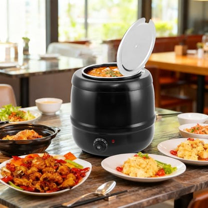 GarveeHome Soup Warmer, 10.5 Quarts Commercial Grade Soup Kettle with Hinged Lid and Detachable Stainless Steel Insert Pot, Food Warmer with Anti-Scald Handle for Restaurants, Buffet, Catering - size: 10.5 QT, Hinged Lid