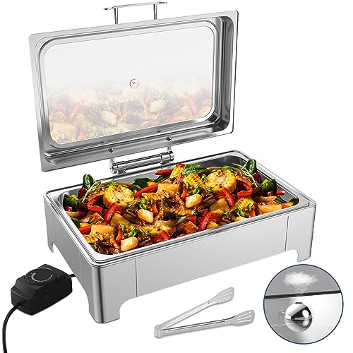 9QT Electric Chafing Dish, Full Size Buffet Warmer with Glass Lid - size: 606-Full Pan