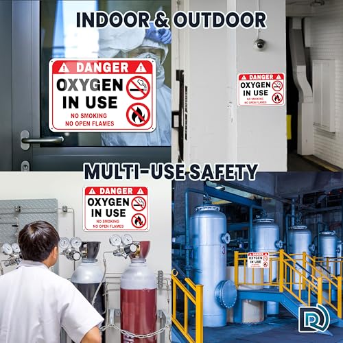 Oxygen in Use Signs, 10x7 Reflective Aluminum, No Smoking, 2 Pack