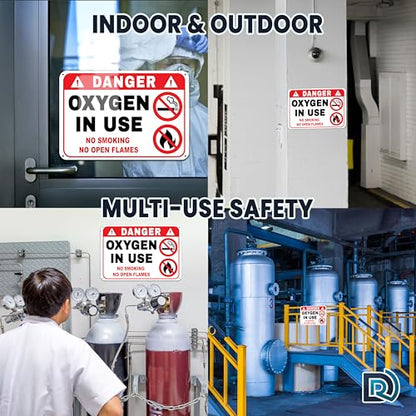 Oxygen in Use Signs, 10x7 Reflective Aluminum, No Smoking, 2 Pack