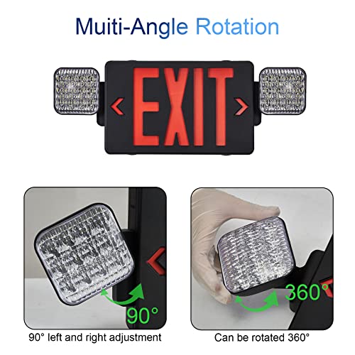 GZRUIYANG Black Housing Exit Sign With Emergency Lights Red, LED Exit Light With Battery Backup, UL 924 Certified, AC 120/277V, Commercial Lights Combo for Business - 4 Pack - color: Black Housing Red Letter, size: 4 Pack