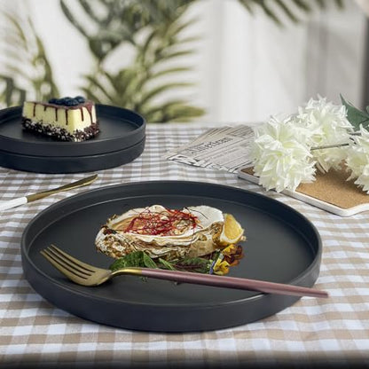 Teivio 24-Piece Kitchen Plastic Coupe Wheat Straw Dinnerware Set, Service for 6, Dinner Plates, Dessert Plate, Cereal Bowls, Cups, Unbreakable Unique Plastic Outdoor Camping RV Dishes, Black - color: Deep Black