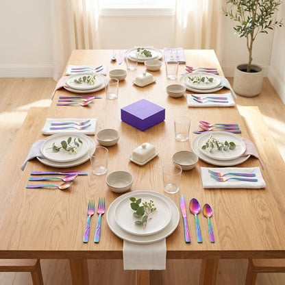 60-Piece Rainbow Silverware Set for 12, Stainless Steel Cutlery Set - color: Rainbow, size: 60-Piece