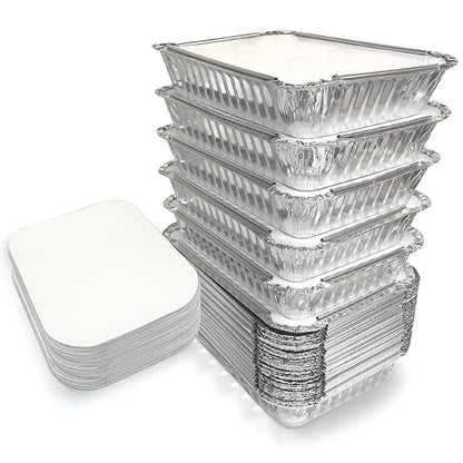 110 Pack - 2.25LB Aluminum Pans with Cardboard Lids - To go Foil Containers with Lids - Disposable Food Containers - Foil Take Out - Meal Prep Trays Foil Tins Freezer Meals Comercial - size: 2.25 LB