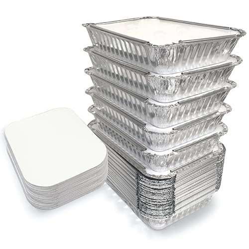 110 Pack - 2.25LB Aluminum Pans with Cardboard Lids - To go Foil Containers with Lids - Disposable Food Containers - Foil Take Out - Meal Prep Trays Foil Tins Freezer Meals Comercial - size: 2.25 LB