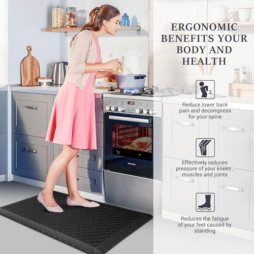 HappyTrends Kitchen Floor Mat - 4/5 Inch Thick Anti-Fatigue Kitchen Rug - color: Black, size: 36"L x 22"W x 0.8"Th