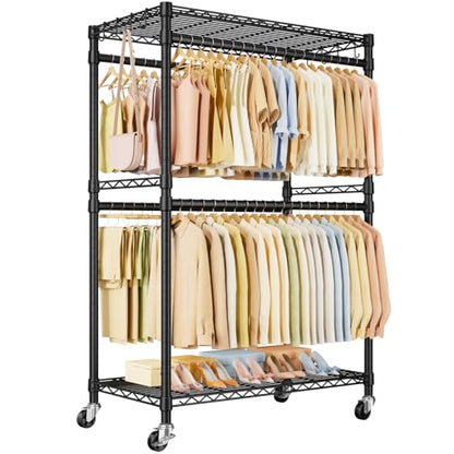 ULIFHOME Rolling Clothes Rack, Clothing Racks for Hanging Clothes, Black - color: Black, size: P4 Plus