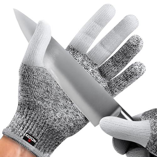 NoCry Cut Resistant Work Gloves for Women and Men, with Reinforced Fingers; Comfortable, 100% Food Grade Kitchen Cooking Hand Protection; Ambidextrous Safety Gear for Cutting; Level 5 Protection - color: Reinforced (Grey), size: Small