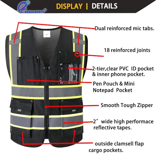 Safety Vest for Men Women with Pockets,EK176,Black,M - color: 176-black, size: Medium
