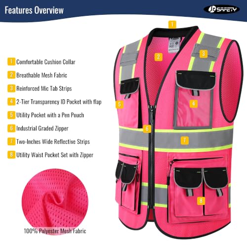 JKSafety Reflective Safety Vest for Men Cushioned Collar JK89M Pink S - color: Mesh-pink, size: Small