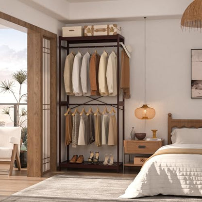 Homykic Bamboo Clothing Rack with Shelves, 33.5” Wide Clothes Rack, 78.8” H - color: Espresso, size: Standard