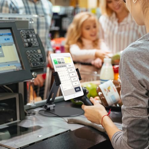 Rotating Tablet Stand,360°Rotatable Retail Kiosk Holder,Aluminum Commercial POS Display Stand for Microsoft Surface,iPad 10,Galaxy Tabs-7''-13''Tablets for Business,Office,Reception Kitchen,Home-Black