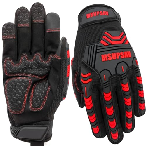 Anti-Vibration Work Gloves Men,Impact Glove,Gift,Large,Red+Black - color: Red+black, size: Large