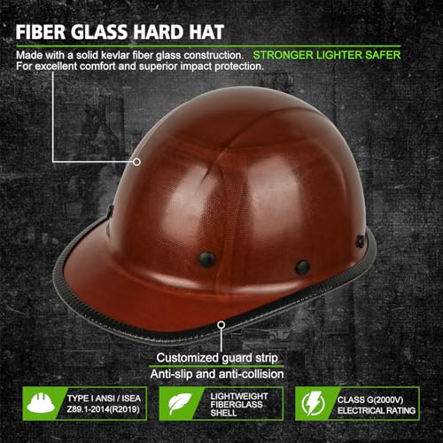 GREEN DEVIL Fiberglass Full Brim Hard Hat OSHA & ANSI Rated Fiber Hardhat for Men with Brim Guard - color: Natural Tan Cap Style