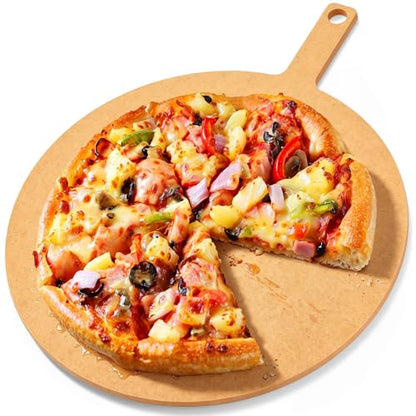 Lounsweer 20" × 16" Round Pizza Board with Handle, Wood Fiber Pizza Peel, Non-slip Cutting & Serving Board, Heavy Duty Wooden Serving Tray for Baking, Charcuterie & Kitchen Use - size: 16 Inches
