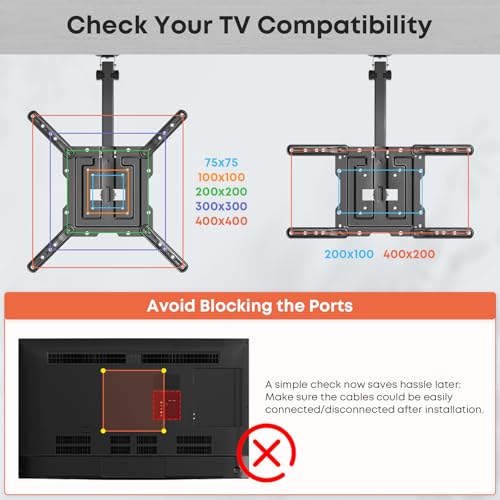 Flip Down TV Mount for Most 23'' to 55'' TVs, Manual Ceiling TV Mount
