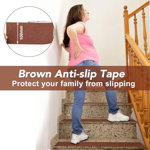 BOMEI PACK Anti Slip Traction Tape,4 Inch x 33 Ft,Heavy Duty Non Slip Tape,Grip Tape for Stairs, Tread Step, Indoor & Outdoor Use,Waterproof Stairs Non Skid Treads (Brown) - color: Brown