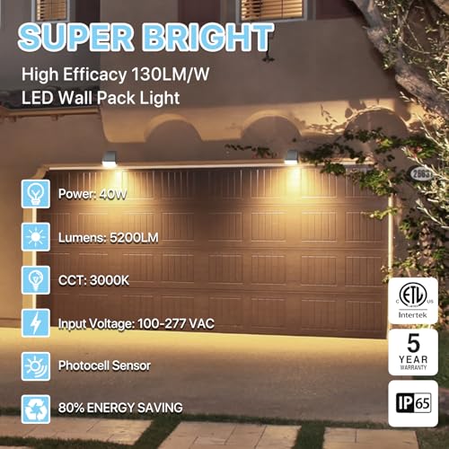 HYPERLITE LED Wall Pack Light: 40W 3000K Wall Pack Lights Outdoor with Dusk to Dawn Photocell, 5200lm ETL Listed Adjustable Full Cut Off Wall Packs for Porch Yard Barn Warehouse Garage - size: 40W 3000K 1Pack
