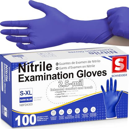 Schneider Medical Nitrile Exam Gloves, Powder & Latex Free, Darkblue - size: Small
