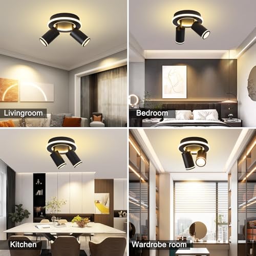 LED 2 Light Track Lighting Kit, Black Round Ceiling Spot Lighting Fixture - color: Black, size: 2 Light Round