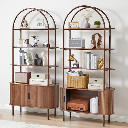 Janmer Home Arched Bookcase,79" Tall Mid Century Modern Bookshelf Cabinet - color: Walnut, size: 79-inch sliding door
