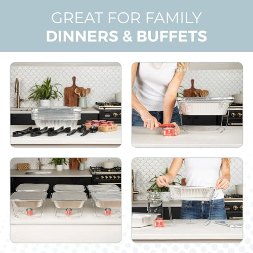 Alpha Living 6 Pack - Disposable Chafing Dish Buffet Set, Half Size Pans, Welded Body Food Warmers for Parties, Fuel Cans Complete Set, Warming Trays - size: Complete Kit (with Racks)